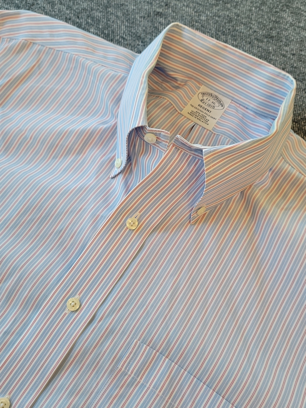 Brooks Brothers Dress Shirt Men's 17 36 Regent Blue White Striped Non Iron